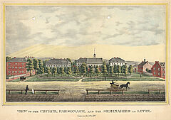 View of the Church, Parsonage, and the Seminaries at Litiz, Unitätsarchiv Herrnhut: TS.Mp.205.08
